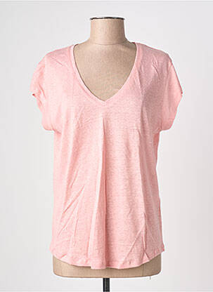 Tricou guler în v mâneci scurte roz BLANC BOHEME femeie