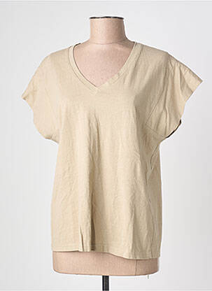 Tricou guler în v mâneci scurte bej BLANC BOHEME femeie