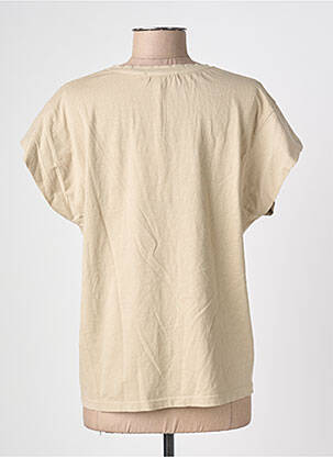 Tricou guler în v mâneci scurte bej BLANC BOHEME femeie