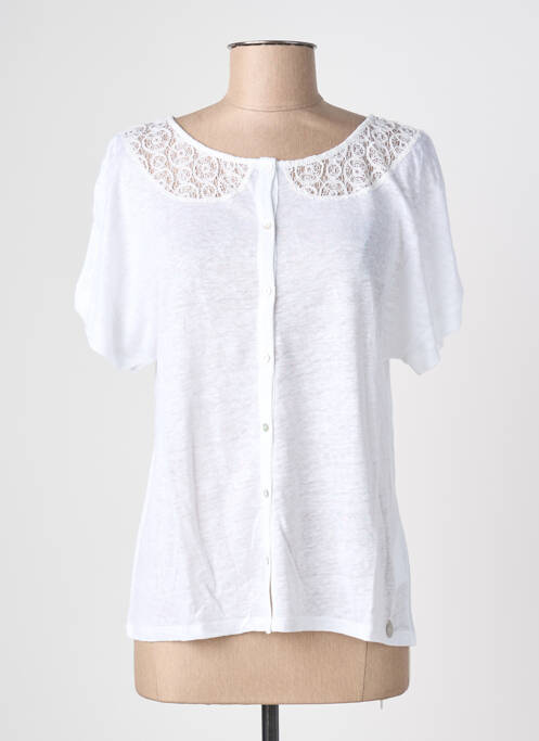 Tricou croială cambrată mâneci scurte alb BLANC BOHEME femme