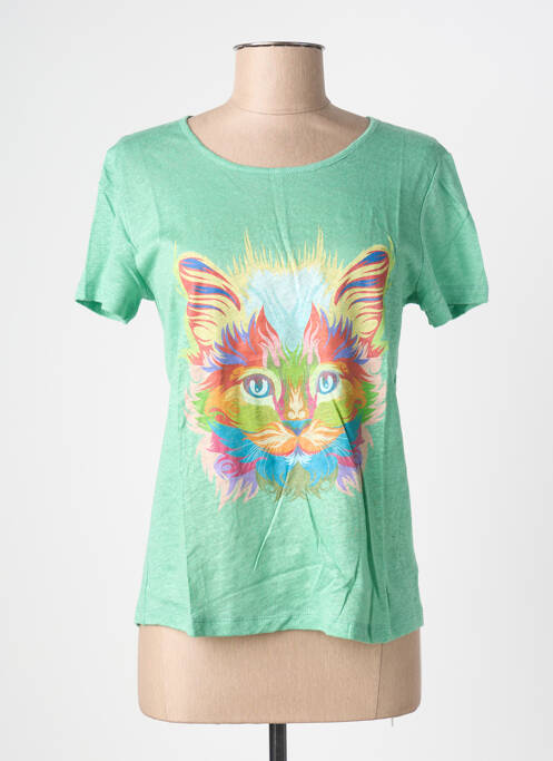 Tricou serigrafie flockată mâneci scurte verde BLANC BOHEME femme
