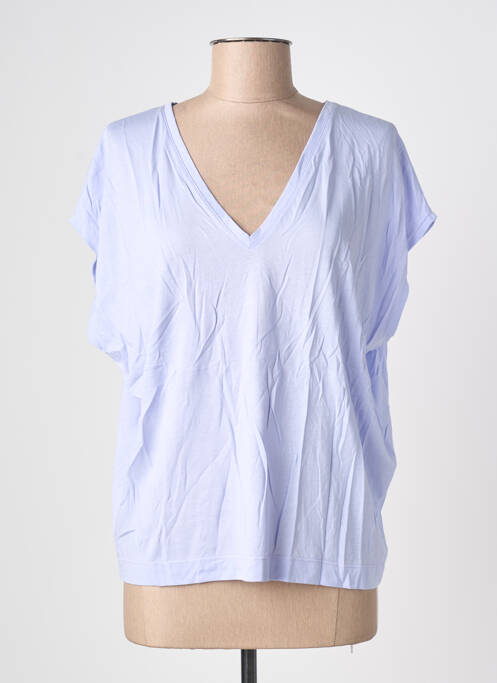 Tricou croială dreaptă mâneci scurte violet BLANC BOHEME femme