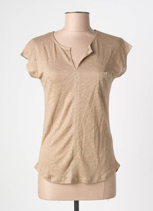 Tricou croială cambrată mâneci scurte maro BLANC BOHEME femme