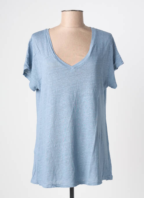 Tricou croială dreaptă mâneci scurte albastru BLANC BOHEME femme