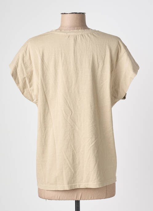 Tricou guler în v mâneci scurte bej BLANC BOHEME femme