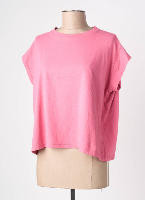 Tricou guler rotund mâneci scurte roz BLANC BOHEME femme