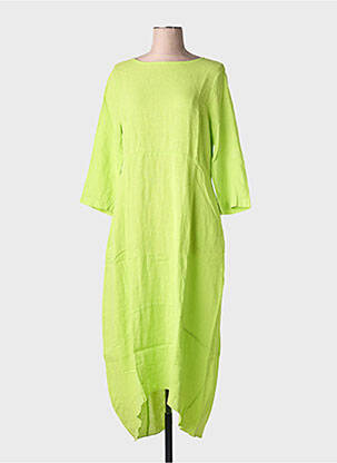 Rochie lungă țesătură crep mâneci 3/4 verde BLANC BOHEME femeie