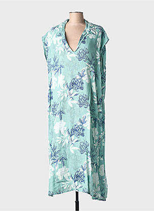 Rochie lungă mâneci scurte mâneci scurte albastru BLANC BOHEME femeie