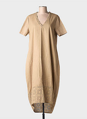 Rochie midi mâneci scurte mâneci scurte maro BLANC BOHEME femeie