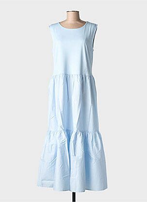 Rochie lungă croială evazată fără mâneci albastru BLANC BOHEME femeie