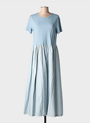 Rochie lungă mâneci scurte mâneci scurte albastru BLANC BOHEME femeie