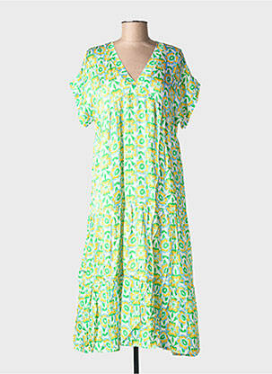 Rochie midi imprimeu floral mâneci scurte verde BLANC BOHEME femeie