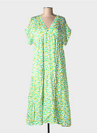 Rochie midi croială fluidă mâneci scurte verde BLANC BOHEME femme