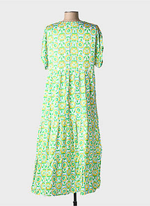 Rochie midi imprimeu floral mâneci scurte verde BLANC BOHEME femeie