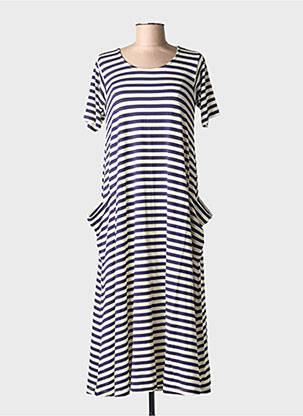 Rochie lungă mâneci scurte mâneci scurte albastru BLANC BOHEME femeie