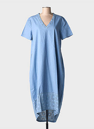 Rochie midi mâneci scurte mâneci scurte albastru BLANC BOHEME femeie