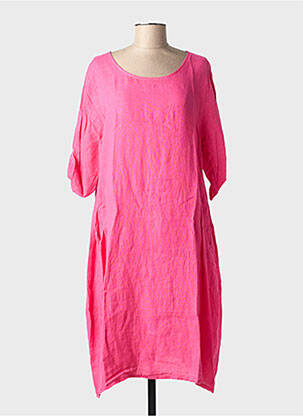 Rochie midi mâneci 3/4 mâneci 3/4 roz BLANC BOHEME femeie