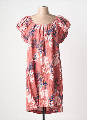 Rochie midi imprimeu floral mâneci scurte roz BLANC BOHEME femeie