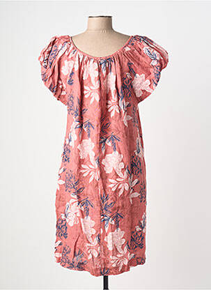 Rochie midi imprimeu floral mâneci scurte roz BLANC BOHEME femeie