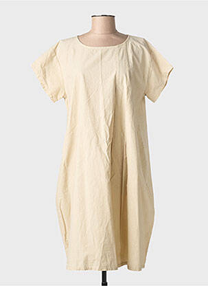 Rochie midi mâneci scurte mâneci scurte bej BLANC BOHEME femeie