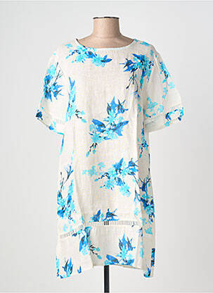Rochie scurtă mâneci scurte mâneci scurte albastru BLANC BOHEME femeie
