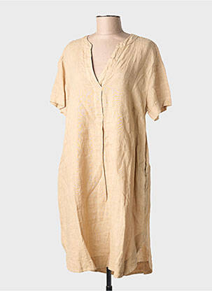 Rochie scurtă mâneci scurte mâneci scurte bej BLANC BOHEME femeie