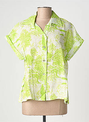 Cămașă țesătură crep mâneci scurte verde BLANC BOHEME femeie