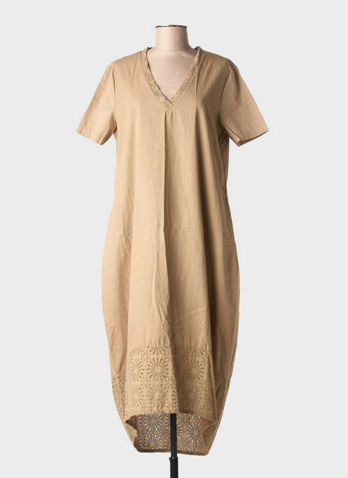 Rochie midi mâneci scurte mâneci scurte maro BLANC BOHEME femme