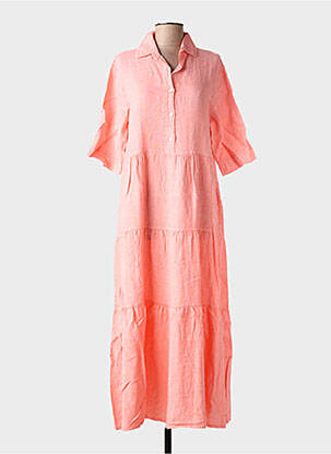 Rochie lungă mâneci scurte mâneci scurte roz BLANC BOHEME femeie