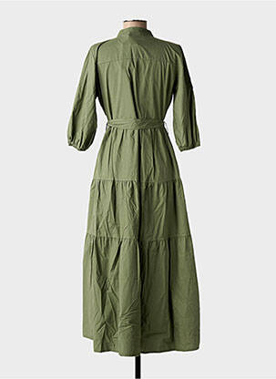 Rochie lungă țesătură poplin mâneci 3/4 verde BLANC BOHEME femeie