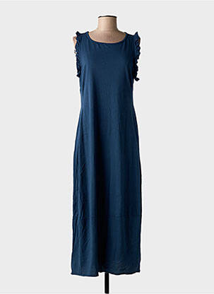 Rochie lungă mâneci scurte mâneci scurte albastru BLANC BOHEME femeie
