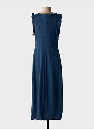 Rochie lungă mâneci scurte mâneci scurte albastru BLANC BOHEME femeie