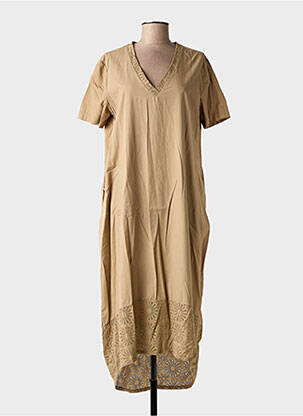 Rochie midi mâneci scurte mâneci scurte maro BLANC BOHEME femeie