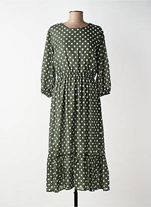 Rochie lungă țesătură crep mâneci 3/4 verde BLANC BOHEME femeie