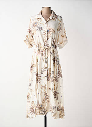 Rochie midi țesătură crep mâneci scurte bej BLANC BOHEME femeie