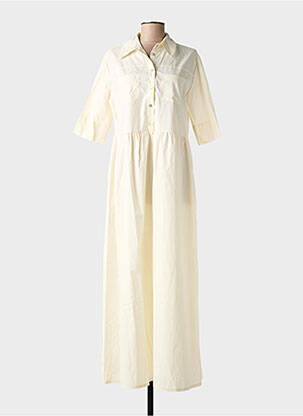 Rochie lungă mâneci scurte mâneci scurte bej BLANC BOHEME femeie