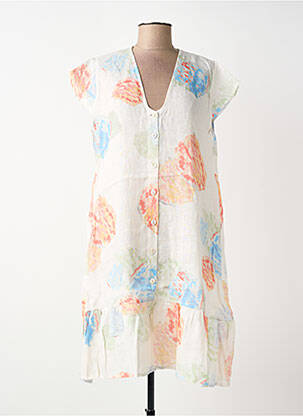 Rochie midi imprimeu floral mâneci scurte bej BLANC BOHEME femeie