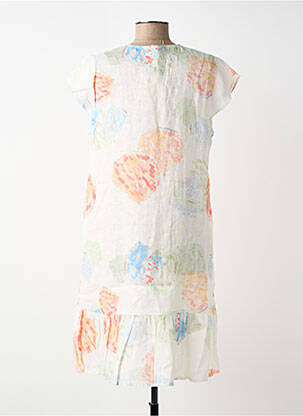 Rochie midi imprimeu floral mâneci scurte bej BLANC BOHEME femeie