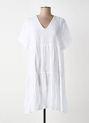 Rochie midi țesătură crep mâneci scurte alb BLANC BOHEME femeie