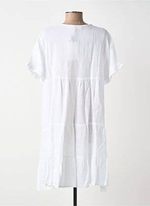 Rochie midi țesătură crep mâneci scurte alb BLANC BOHEME femeie