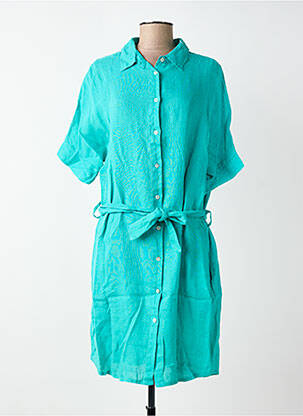 Rochie midi țesătură crep mâneci scurte verde BLANC BOHEME femeie