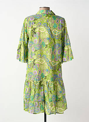Rochie scurtă mâneci 3/4 mâneci 3/4 verde BLANC BOHEME femeie