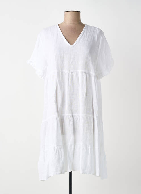 Rochie midi țesătură crep mâneci scurte alb BLANC BOHEME femme