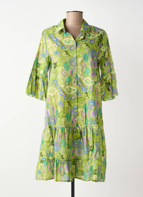 Rochie scurtă mâneci 3/4 mâneci 3/4 verde BLANC BOHEME femme