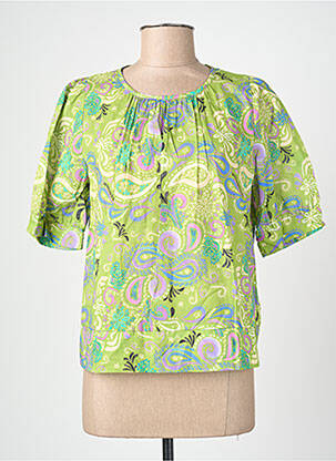 Top imprimeu fantezie mâneci scurte verde BLANC BOHEME femeie