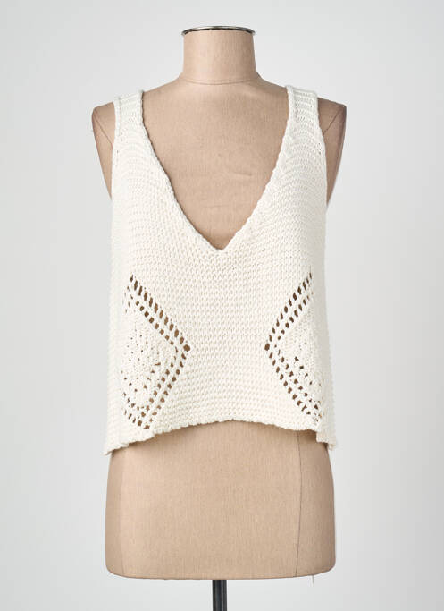 Top guler în v fără mâneci alb BLANC BOHEME femme