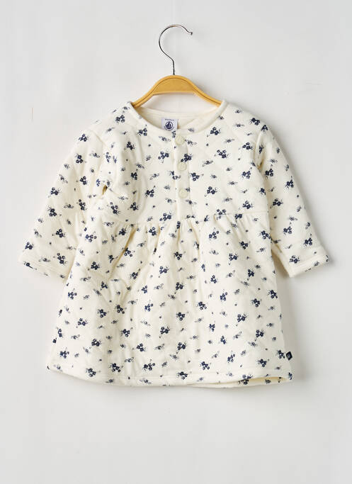 Rochie midi guler rotund mâneci lungi alb PETIT BATEAU fille