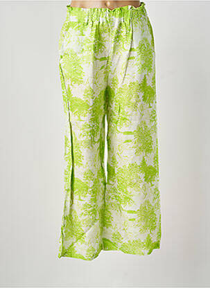 Pantalon drept talie elastică verde BLANC BOHEME femeie