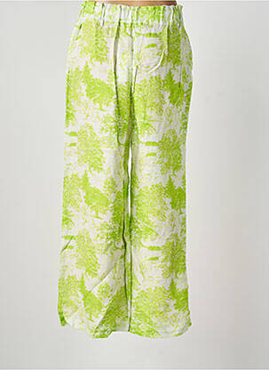 Pantalon drept talie elastică verde BLANC BOHEME femeie
