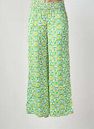 Pantalon evazat talie elastică verde BLANC BOHEME femeie